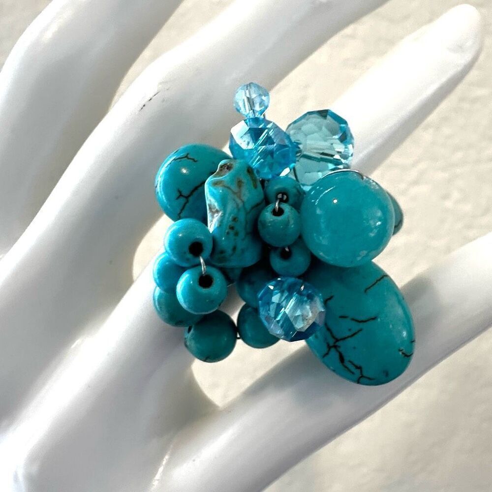 Howlite and Crystal cluster ring